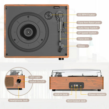 Record Player Turntable Bluetooth Vinyl Record Player Wireless Audio Turntable, Orange